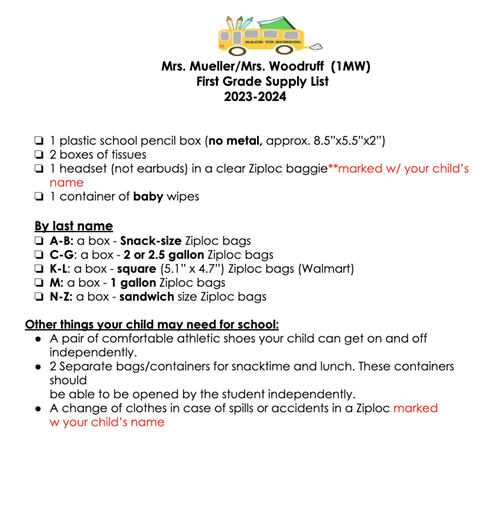 1MW School Supplies 2023